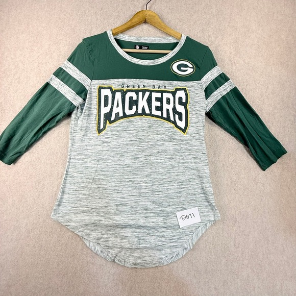 NFL Team Apparel Tops - NFL Team Apparel Green Bay Packers Shirt Womens Medium Green Grey Rhinestone 3/4